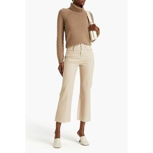 Frame Le Jane Crop Striped High Rise Straight Leg Jean Sand 27 Raw Cuff